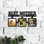 GIFT JAIPUR Worlds Best Mother 3 Photo Square Hanger Wooden Wall Photo Frame 12 X 7 inch - DIY Birthday Mothers day love Sorry gift for Mumma Mummy Mom Maa Mother, Rectangular