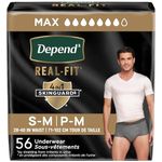 Depend Real Fit Adult Incontinence Underwear for Men, Maximum Absorbency, S/M, Grey, 56 Count