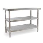 Stainless Steel Height Adjustable Work Table with 2 Bottom Shelves 120x60x85cm