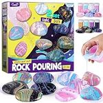 2 in 1 Paint Pour Rock Painting Art Kit - DIY Craft for Kids Age 6-12, Arts and Crafts Kit for Girls & Boys, Toys Girls Boy Birthday Gift Ages 4 5 6 7 8 9 10 11 12+