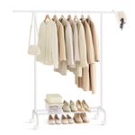 SONGMICS Clothes Rack, Clothing Rack with Extendable Hanging Rail and Wheels, Garment Rack, 99 lb Total Max. Load, 15.7” x 32.7”-47.2” x 61.4”, Cloud White UHSR134W01