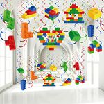 Faccito 51 Pieces Building Party Supplies Building Block Hanging Decoration Building Block Birthday Hanging Swirls Colorful Building Block Hanging Paper Swirl for Building Blocks Brick Birthday Party