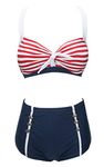 Bslingerie® Ladies Retro Push Up Bikini Set (M, Stripes - Red)