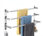 Tannest Towel Rail, Wall Mounted 3-Tier Bath Towel Rack, SUS 304 Stainless Steel Towel Rack with Hooks, 2 Installation Methods Suitable for Bathroom, Kitchen, Office Adjustable Towel Rack（43-75cm）