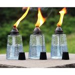 Seraphic Table Top Citronella Oil Burner Torches for Outdoor Patio, 16oz Decorative Glass Tiki Torch Citronella Oil Lamp Candles for Outside Deck, Garden, Parties, Set of 3, Clear