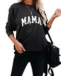 LACOZY Women Crewneck Sweatshirt Funny Mama Letter Print Long Sleeve Loose Fit Fashion Pullover Sweater Top 2024 Black XL