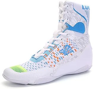 B LUCK SHOE Men's Boxing Shoes High Top – Lightweight & Breathable Training Shoes for Boxing, Kickboxing, MMA, Gym & Combat Sports LS198 White
