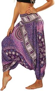 Nuofengkudu Femme Sarouel Pantalons Bouffants Ethnique Hippie Larges Léger Taille Haute Vacances Été Plage,Taille unique,Violet Fleur