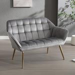 Wahson Velvet 2 Seater Sofa Modern Upholstered Couch with Golden Metal Legs, Comfortable Padded Loveseat Sofa for Living Room/Bedroom, Gray