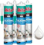 Akfix 100E RTV White Silicone Caulk (4x10.1 fl.oz.) - 100% Waterproof Silicone Sealant for Kitchen and Bathroom, Shower, Toilet, Sink, Window and Door, No Yellowing | White, 4 Pack