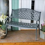 Lazy Susan Rose Metal Garden Bench, 2-Seater in Slate, Weatherproof Aluminium Garden Bench | Cast aluminium | Rust Proof | Easy Assembly | For All Weather Conditions