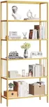 YITAHOME 6 Tier Bookshelf, Tempered Glass Bookcase Book Shelf Slim Shelving Unit for Bedroom, Bathroom, Home Office, Steel Frame, Gold