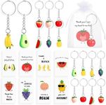 Remuuly 48 Sets Fruit Keychains Bulk with Thank You Appreciation Cards Funny Fruit Pun Cards Cute Fruit Key Ring with Organza Bags for Staff Coworker Employee Teacher Friends Students Team