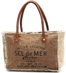 CLA Bags Sel De Mer Upcycled Canvas Hand Bag Upcycled Canvas & Cowhide Tote Bag Radiant Upcycled Canvas & Cowhide Leather Bag (Khaki)