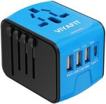 Universal International Travel Power Adapter, All in One Wall Charger with High Speed 2.4A 3xUSB, 3.0A Type-C, European Adapter, Worldwide AC Outlet Plugs for UK, EU, AU & Asia (Blue)