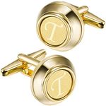 HAWSON 2 inch Tie Clips and Cufflinks Sets for Men A-Z Gold Engraved Letter Cufflinks and Tie Clips Sets for Formal Business Wedding, Metal