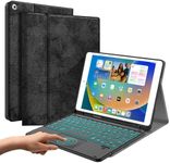 JUQITECH Touch iPad 9th 8th 7th Generation Keyboard Case - Wireless Backlit Magnetic Detachable Multi-touch Trackpad Touchpad Keyboard iPad 10.2 2021/2020/2019 Tablet Case with Keyboard, Pencil Holder