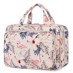 Narwey Large Hanging Travel Toiletry Bag for Women Wash Bag Cosmetics Makeup Bag Organizer for Full Size Accessories (Beige Flamingo (Large))