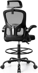 FINATI Drafting Chair, Tall Office Chair for Standing Desk, Ergonomic High Back with Headrest, Lumbar Support, Foot Ring and Flip-up Armrests, Black