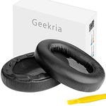 Geekria QuickFit Protein Leather Replacement Ear Pads for Sony MDR-1AM2, MDR-1AM2/B Headphones Ear Cushions, Headset Earpads, Ear Cups Repair Parts (Black/Plastic Ring)