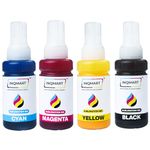 INQMART Sublimation Ink for Epson-Heat Transfer Printing on Mugs, Mobile Cases,Polyester T-Shirts etc for use with Epson Printers-L130,L220,L360,L380-(70gm x C/M/Y/Bk/x 4-Colour) Ink Bottle (4-pk)