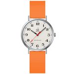 SK Ultra Thin Fashion Sport Sweatproof Women Watch Ladies Watch with Easy Read Dial and Colorful Silicone Band (Silver-Orange)