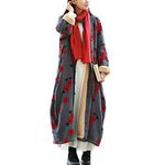 LZJN Women Trench Coat Floral Embroidered Jacket Thick with Pockets (15237 Grey, One Size)