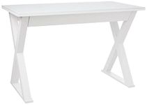 Walker Edison Lawrence Urban Industrial X Leg Glass Top Computer Desk, 48 Inch, White