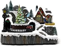 allgala Crafted Polyresin Christmas House Collectable Figurine with USB and Battery Dual Power Source-Moving Train and Tree-XH93446