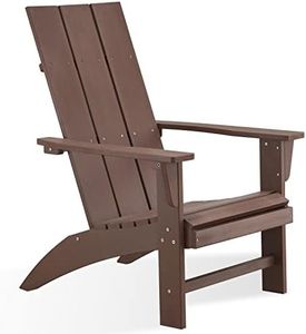 Psilvam Modern Adirondack Chair, Oversized Poly Lumber Fire Pit Chair, 350 Lbs Support Patio Chairs for Garden, Weather Resistant Adirondack Chair Looks Like Real Wood (Brown)