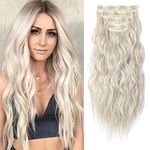 REECHO Hair Extensions, 4PCS Clip in Hair Extensions HE001 Natural Soft Synthetic Hairpieces for Women, Platinum Blonde