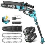 SEESII 2-in-1 Cordless Pole Saw & Mini Chainsaw, 8-inch Electric Saw Brushless with 2 * 4.0Ah Battery, 10-Foot MAX, Chain Saw with Extension Pole for Wood Cutting Trimming Branch