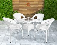 CORAZZIN Rattan&Wicker Garden Patio Seating Chair And Table Set Outdoor Balcony Garden Coffee Table Set Furniture With 1 Square Table And 4 Chairs Set (White),H-32In, 50 Cm, 48 Cm, 81 Cm