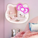 MCJSGSP Anime Hello Kit Mirror with Light Neon Signs for Wall Decor, Neon Mirror with Dimmable for Teen Girl Gift,Makeup Mirror neon Sign Room Decor