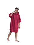 ALLEN & MATE Hooded Towel Poncho for Adults 100% Terry Cotton Changing Robe with Hood & Pockets for Beach, Swimming (L-XL, Wine Red Dolphin)