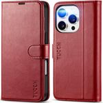 TUCCH Case Wallet for iPhone 16 Pro, [RFID Blocking] PU Leather Stand Folio Cover with 4 Card Slots [TPU Protective Interior Shell], Magnetic Flip Case Compatible with iPhone 16 Pro 5G 6.3", Dark Red