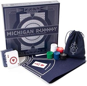 Michigan Rummy: A Royal Game of Hearts, Poker & Rummy - Betting & Bluffing Board Game - Classic Family Card Game for Adults & Kids - 200 Poker Chips, 24" x 24" Mat & Custom Card Deck