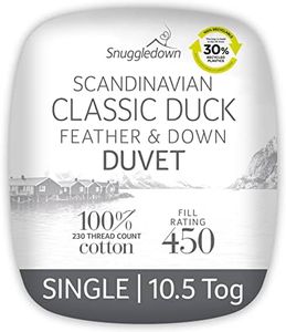 Snuggledown Duck Feather & Down Single Duvet - 10.5 Tog All Year Round Premium Quilt Ideal for Summer & Winter - Soft Cotton Cover, Hypoallergenic, Machine Washable, Size (135cm x 200cm)