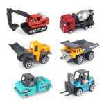 Joyfia Construction Vehicles Toys, 6 Mini Engineering Car Toys Set for Boys Girls Toddlers Birthday Age 3+, Kids Bulldozer Excavator Forklift Toys Cake Decorations Party Favors