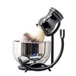 Grandslam Shaving Brush and Bowl Kit for Men, 3 in 1 Shaving Brush Set, Stainless Steel Shaving Bowl and Stand, Shaving Brush, Shaving Kit for Men