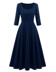 Berylove Evening Dress Long Elegant for Wedding Dress with Slit Cocktail Dress Women's Elegant with Sleeves Elastic Waist, Long sleeve navy blue, S