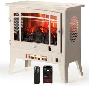 TURBRO Suburbs 25" WiFi Electric Fireplace Infrared Heater with Crackling Sound, Freestanding Fireplace Stove with Adjustable Flame Effects, Overheating Protection, Timer, Remote Control 1400W, Ivory