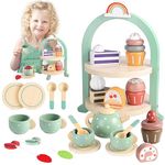 GAGAKU Wooden Tea Set for Toddlers,Tea Party Set for Children Play Kitchen Kids Kitchen Accessories Pretend Play Food Playset for Girls