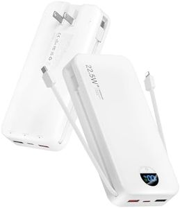 citicr Portable Charger 20000mAh PD20W w/Built-in Cables & Wall Plug White