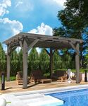 GAOMON 10 X 12 FT Wood Pergola, Solid Structure, Retractable Shade Canopy, Outdoor Wooden Pergola for Patio, Backyard, Deck, Garden