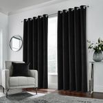 Enhanced Living Black Velvet, Supersoft, Blackout, Thermal Pair of Curtains with Eyelet Top - 100% Blackout, Energy Saving, Noise Reducing, Thermal Curtain 66 x 72 inch (168x183cm)