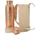 Kitchen Science Copper Water Bottle (32oz/950ml) w/a Carrying Canvas Bag | 100% Pure Copper Bottle for Drinking Water | Lab-Tested, Heavy Duty & Leak-Proof | Authentic Ayurvedic Copper Water Bottle