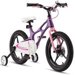 RoyalBaby Space Shuttle Kid’s Bike, Lightweight Magnesium Frame, Dual Disk Brakes, 14" 16" 18" Bikes Available in Black, Lilac and White (Lilac, 14 Inch with Training Wheels)