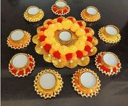 Sanvatsar Home Diwali Decorative Floral Rangoli & Diya Set of 10 | Handmade Tea Light Candle Designer Diyas - Deepak,Candles, Home Decoration Tea Light Wax for puja Festival Decor, Wedding Decoration