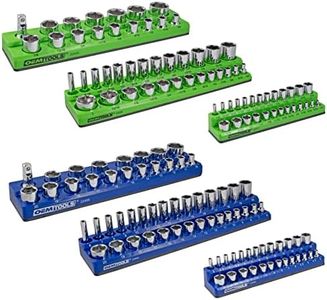 OEMTOOLS 22461 6 Pack Set Metric and SAE Magnetic Socket Tray Set, Green and Blue Socket Organizers, 1/4, 3/8, 1/2 Inch Drive Socket Organizer Tray Set